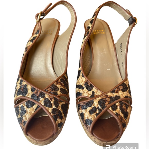 Stuart Weitzman Leopard Print Espadrille Wedges Open Toe 9.5 - Picture 2 of 7
